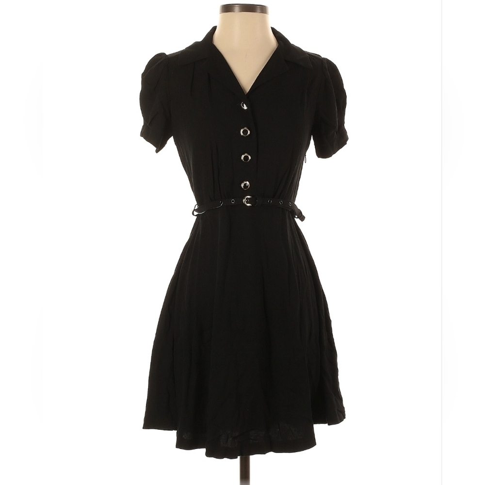 Short Sleeve Black Button-Up Dress